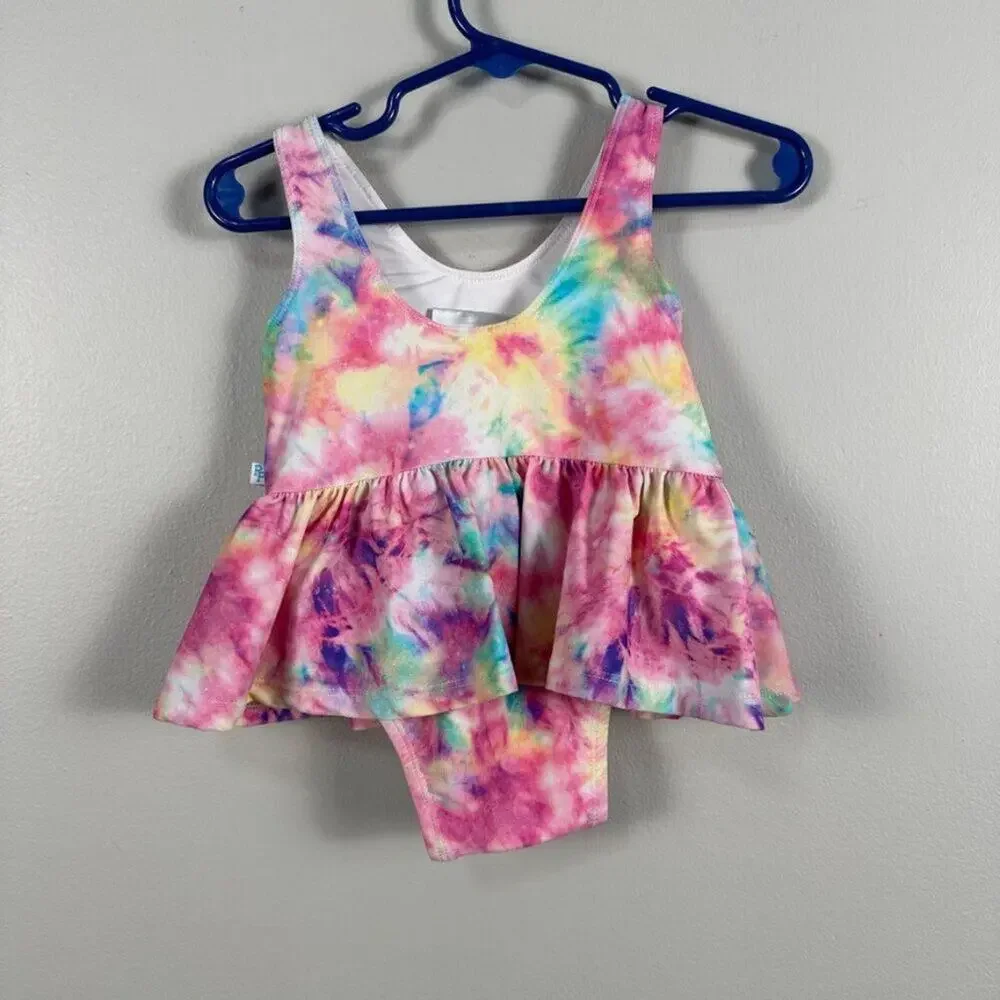 Posh Peanut Swimsuit Girls 12-18 Months Tie Dye One Piece Twirl Skirt Swim